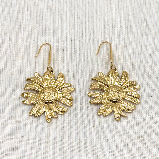 Boucles D'Oreilles Crochet Acier Inoxydable Doré Tournesol