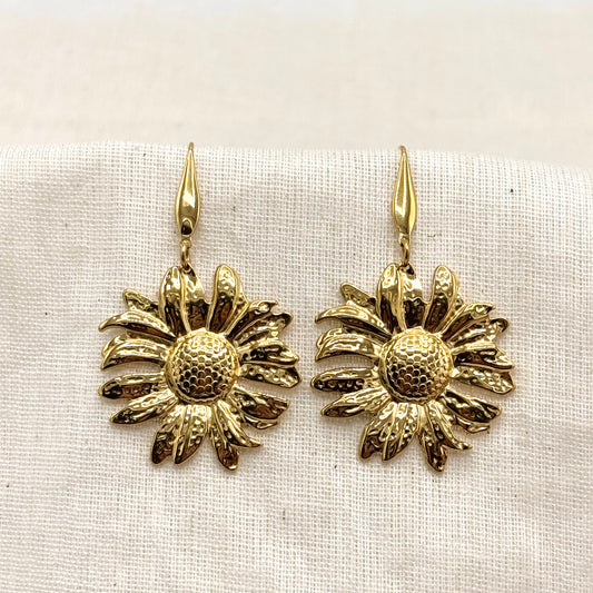 Boucles D'Oreilles Crochet Acier Inoxydable Doré Tournesol