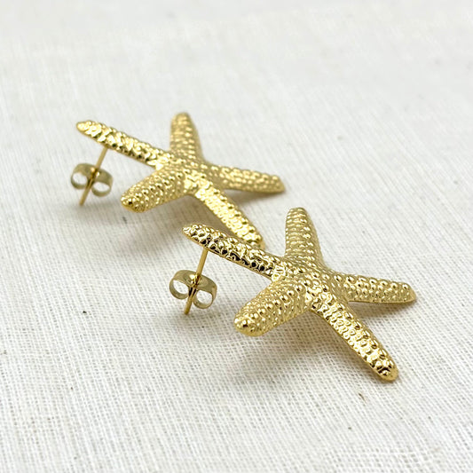 Boucles D'Oreilles Acier Inoxydable Doré Étoile De Mer