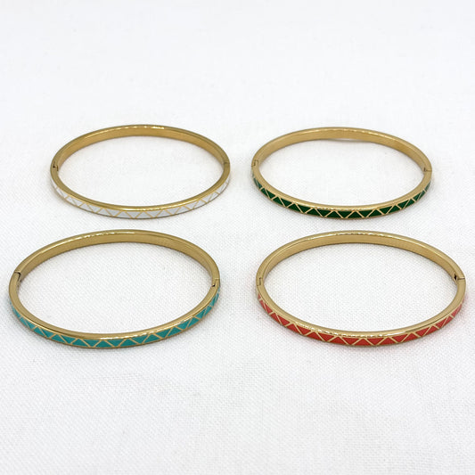 Bracelet Jonc Acier Inoxydable Doré Motif Triangle