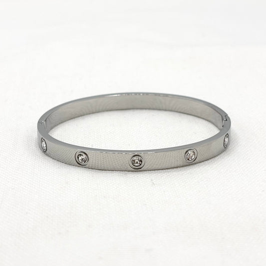 Bracelet Jonc Acier Inoxydable Blanc Strass