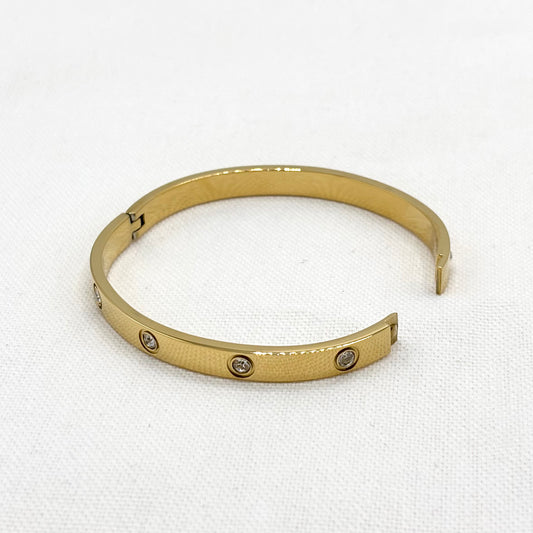 Bracelet Jonc Acier Inoxydable Doré Strass