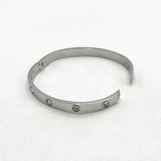 Bracelet Jonc Acier Inoxydable Blanc Strass