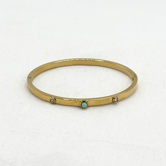 Bracelet Jonc Acier Inoxydable Doré Strass