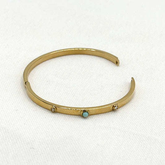 Bracelet Jonc Acier Inoxydable Doré Strass