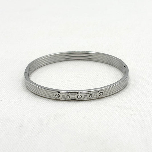 Bracelet Acier Inoxydable Blanc Strié Strass