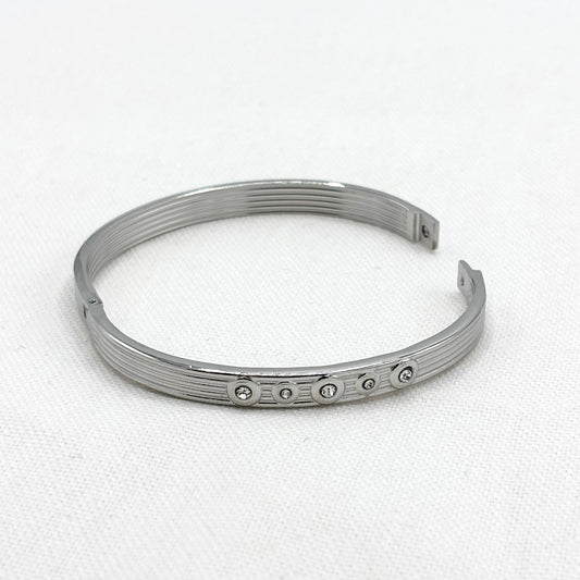 Bracelet Acier Inoxydable Blanc Strié Strass