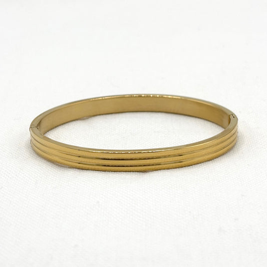 Bracelet Jonc Acier Inoxydable Doré Strié