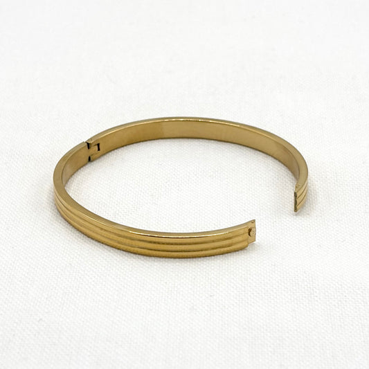 Bracelet Jonc Acier Inoxydable Doré Strié
