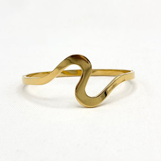 Bracelet Jonc Acier Inoxydable Doré Vague