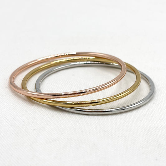 Bracelets 3 Anneaux Acier Inoxydable Doré Blanc Rose Gold