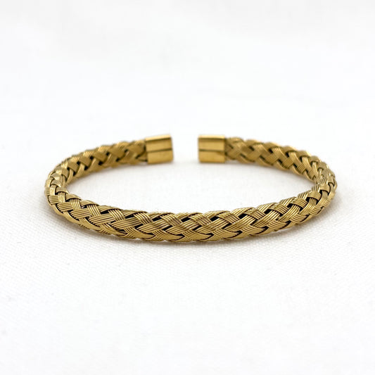 Bracelet Manchette Acier Inoxydable Doré Tressé