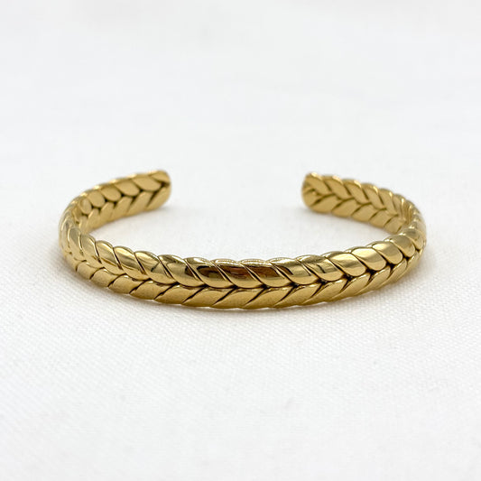 Bracelet Manchette Acier Inoxydable Doré Tressé