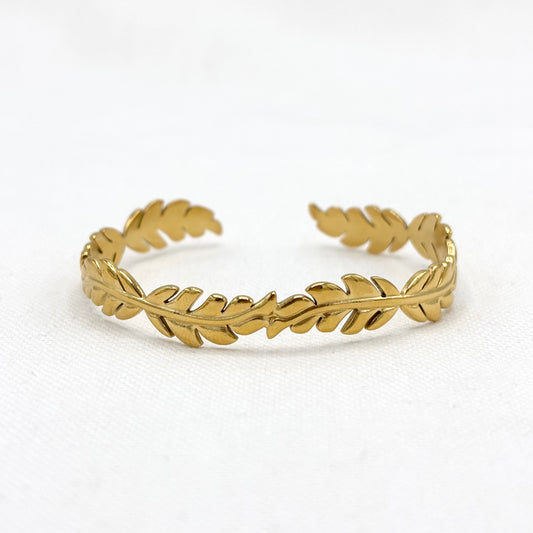Bracelet Manchette Acier Inoxydable Doré Feuilles