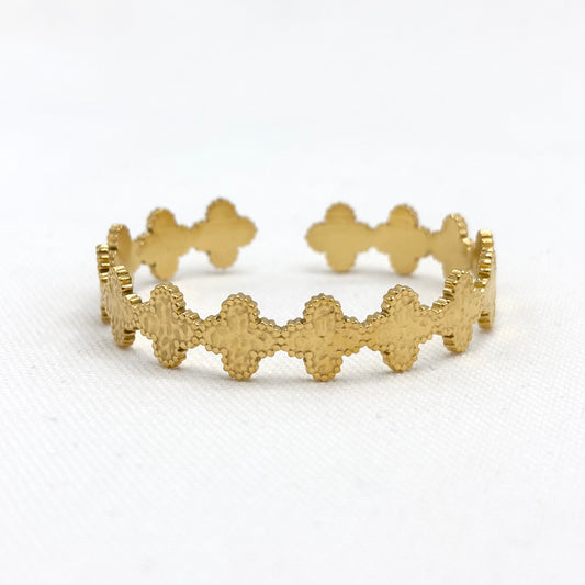 Bracelet Manchette Acier Inoxydable Doré Trèfle