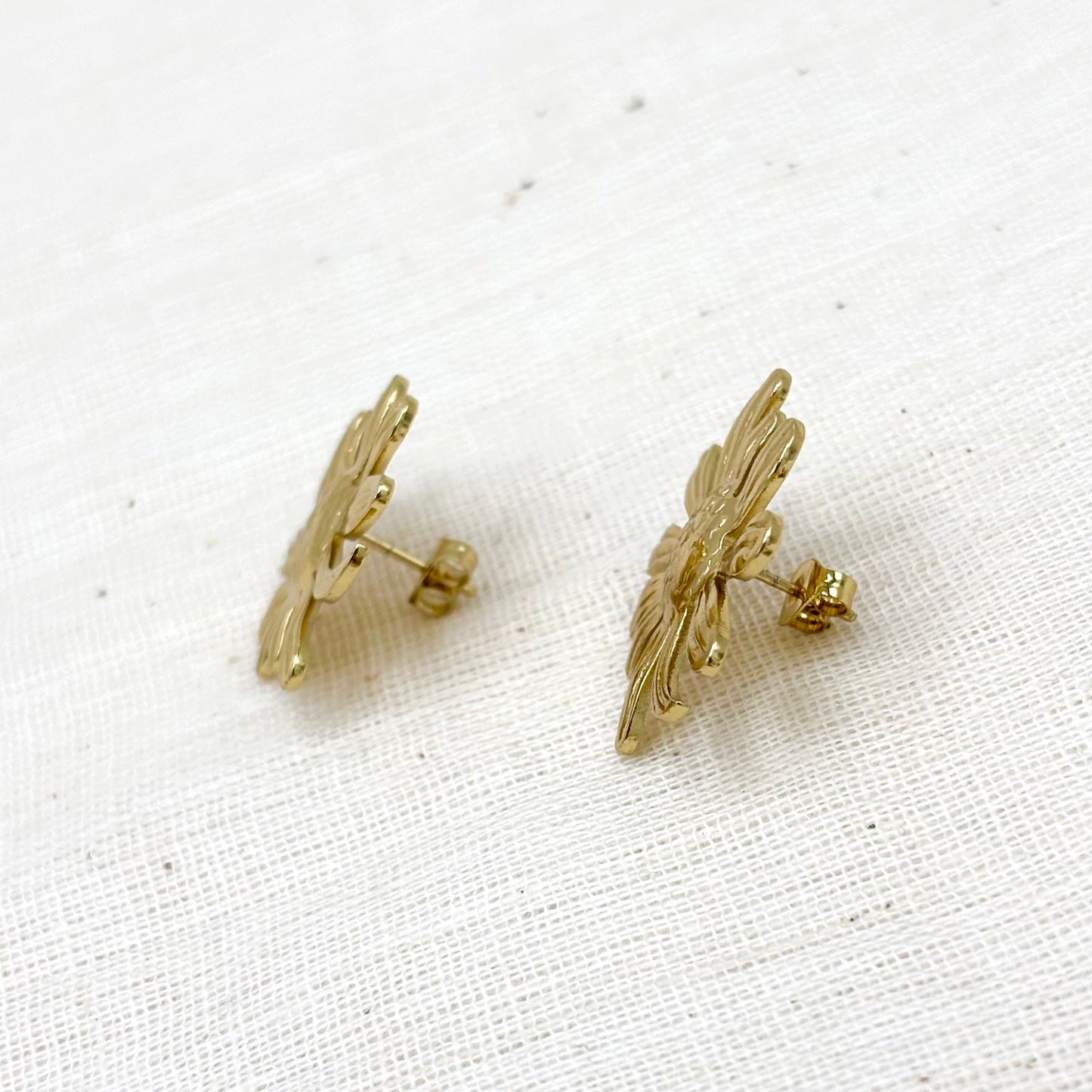 Boucles D'Oreilles Fleur Acier Inoxydable Doré