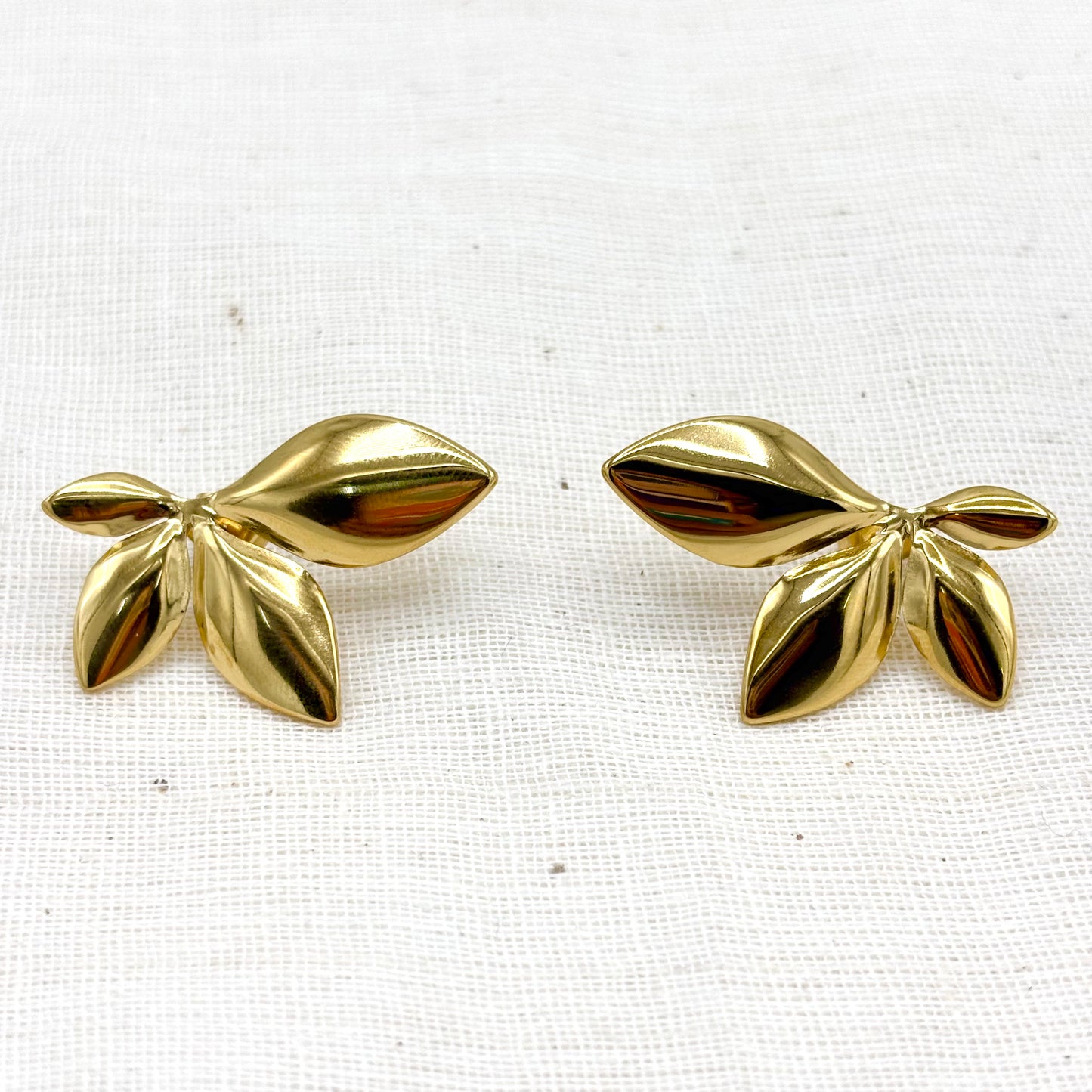Boucles D'Oreilles Feuille Acier Inoxydable Doré