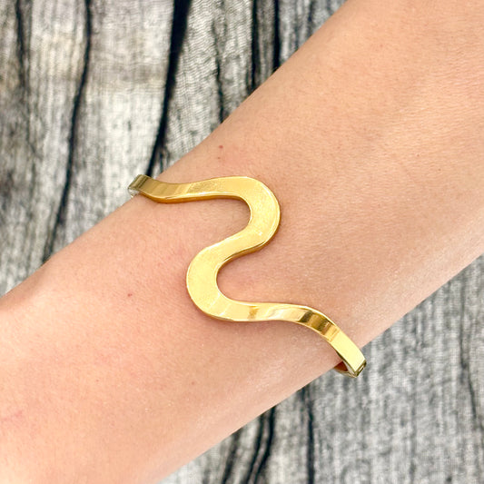 Bracelet Jonc Acier Inoxydable Doré Vague