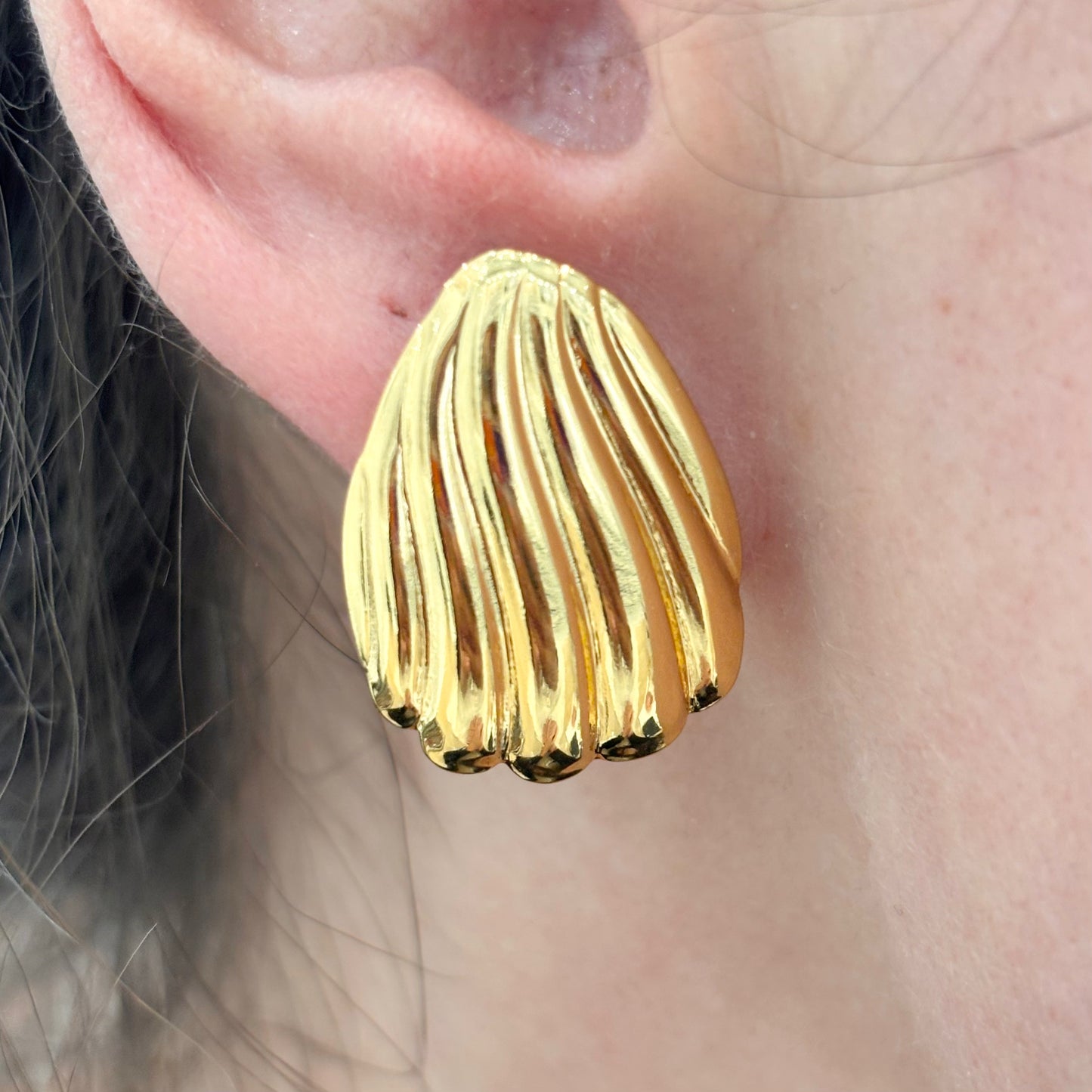 Boucles D'Oreilles Coquillage Acier Inoxydable Doré