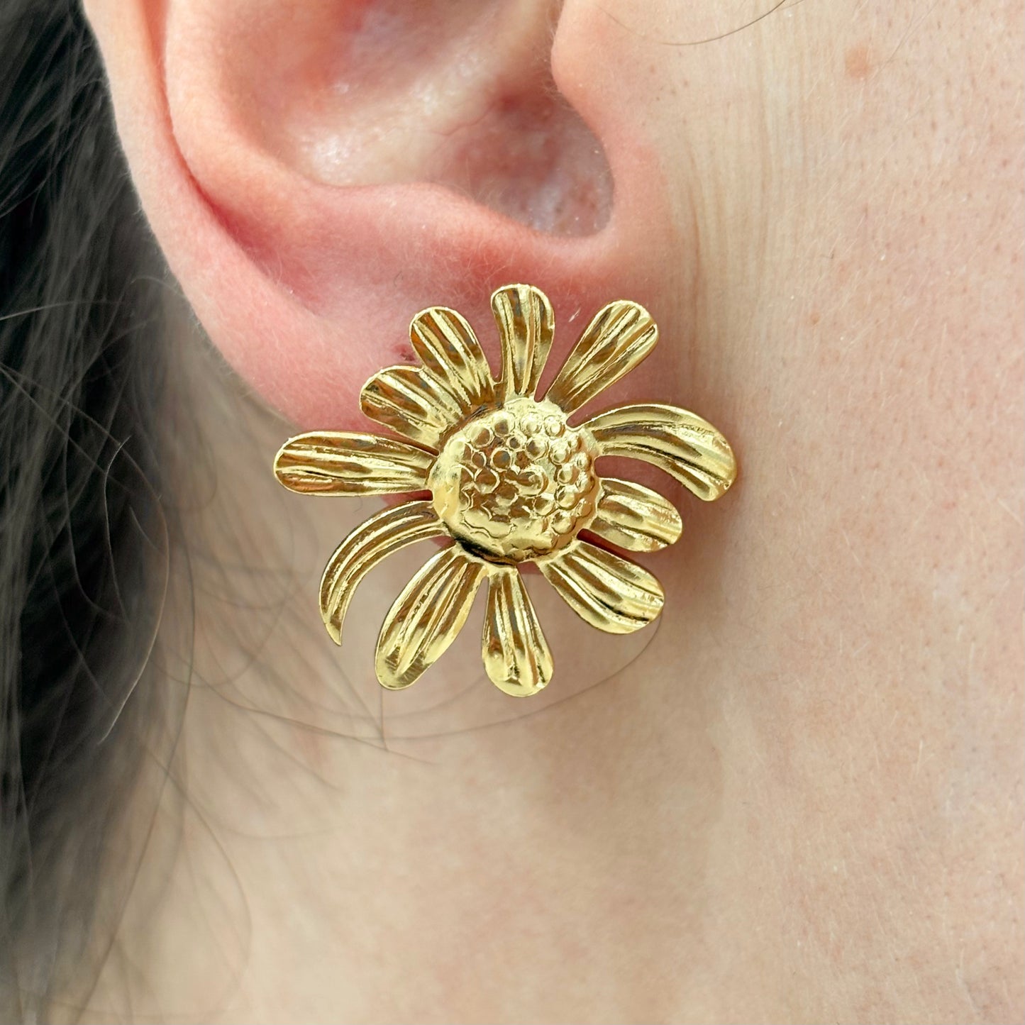 Boucles D'Oreilles Fleur Acier Inoxydable Doré