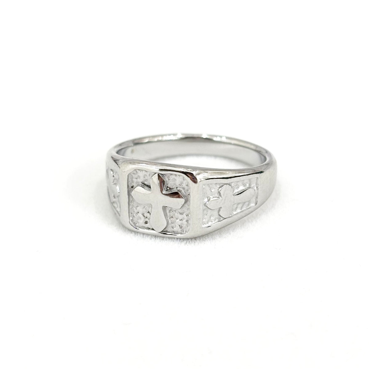 Bague Chevalière Carré Acier Inoxydable Croix