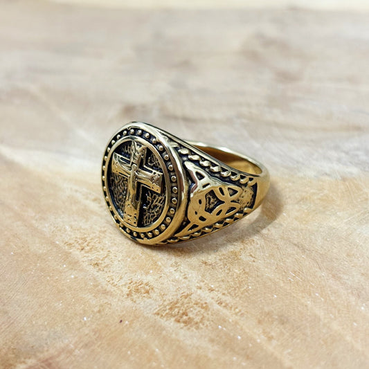 Bague Chevalière Acier Inoxydable Ronde Croix