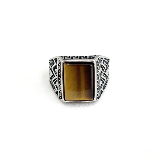 Bague Chevalière Acier Inoxydable Blanc Pierre Naturelle