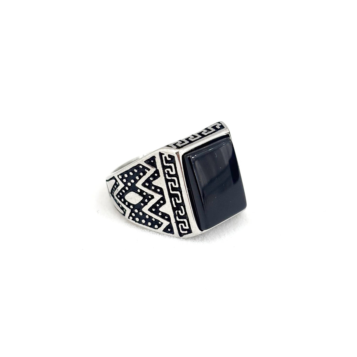 Bague Chevalière Acier Inoxydable Blanc Pierre Naturelle