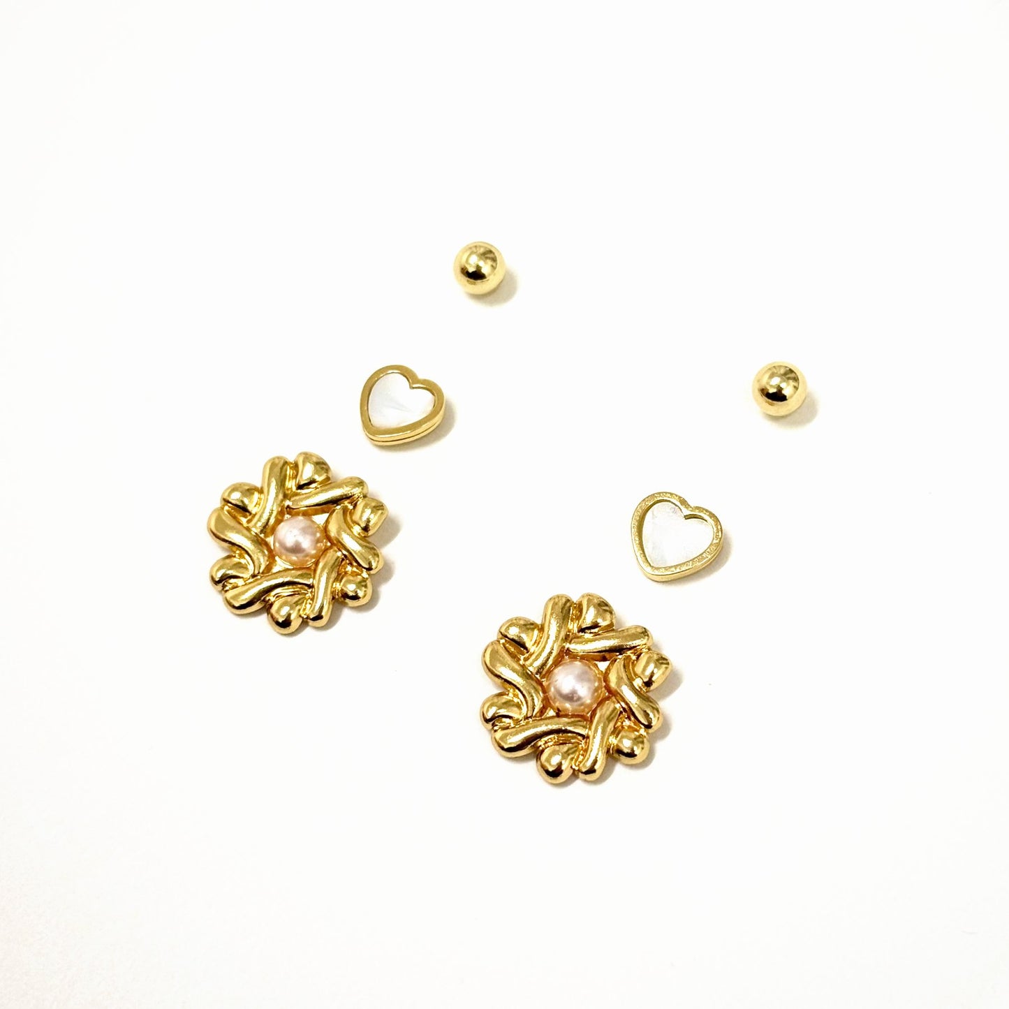 Trio Boucles D'Oreilles Acier Inoxydable Doré
