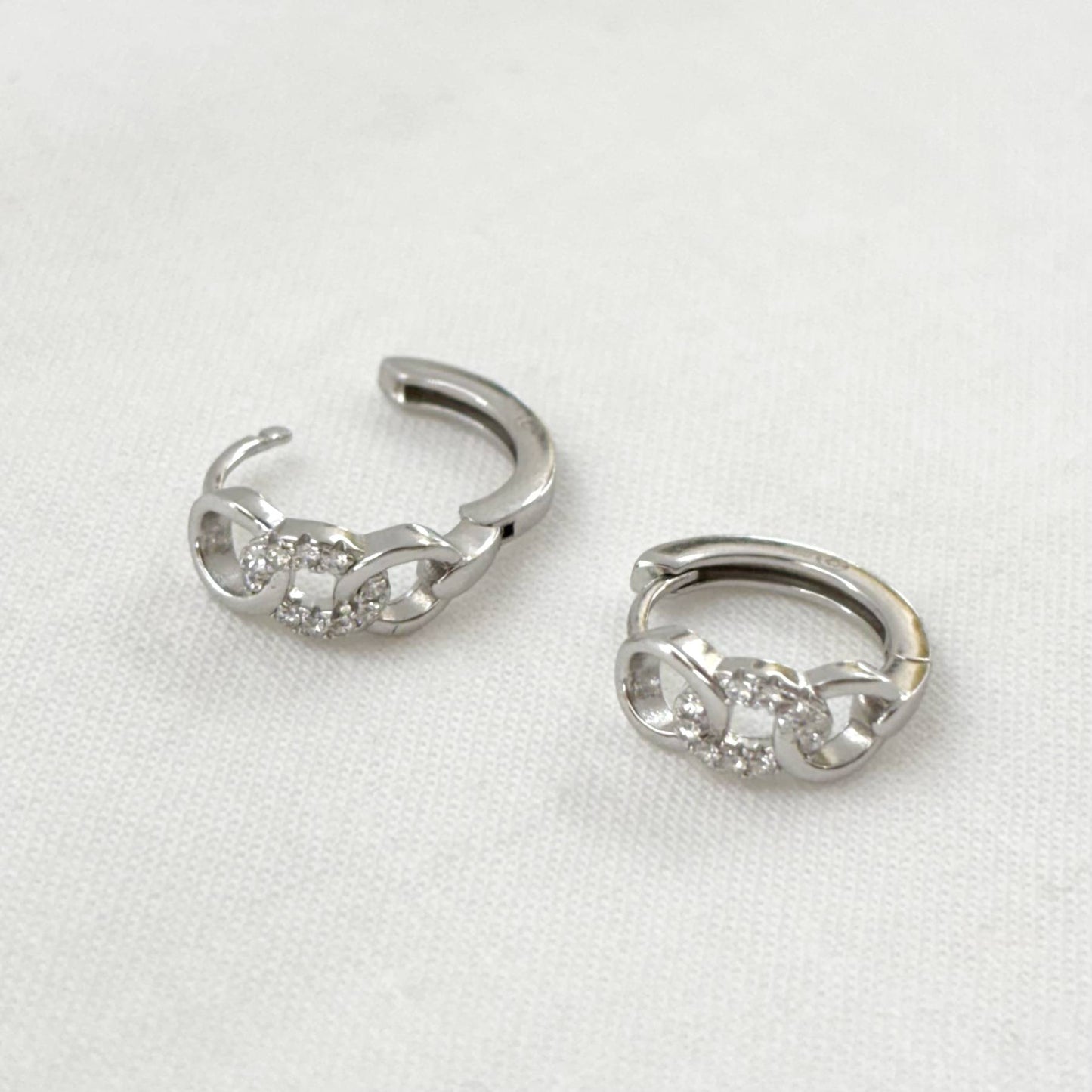 Boucles D'Oreilles Argent 925 2,26G Créoles Chaine Strass