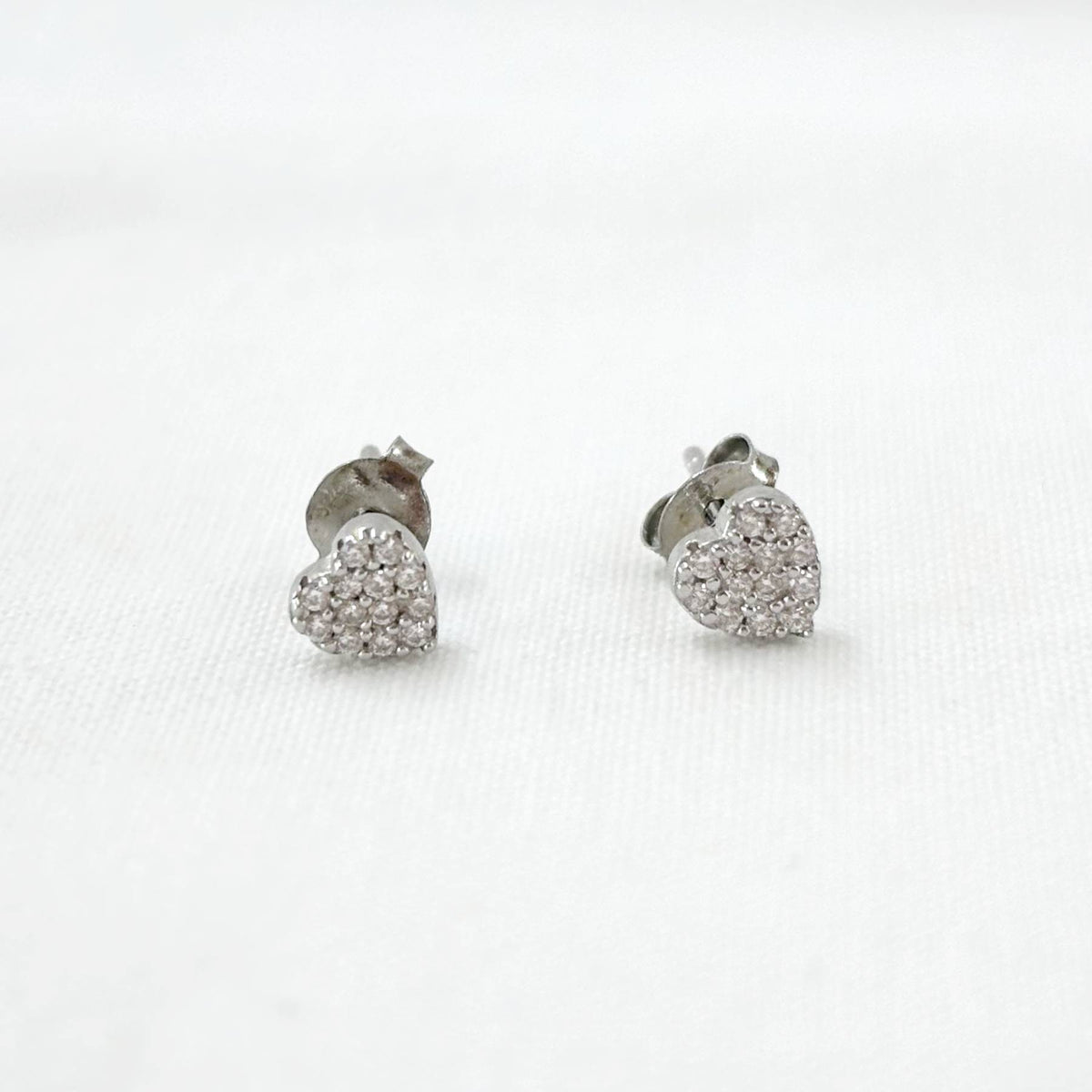 Boucles D'Oreilles Argent 925 0.8G Cœur Strass
