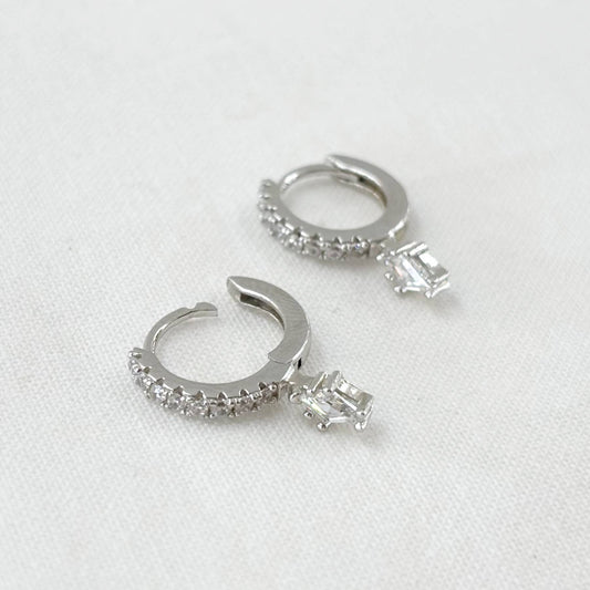 Boucles D'Oreilles Argent 925 1.88G Créoles Strass Pendent