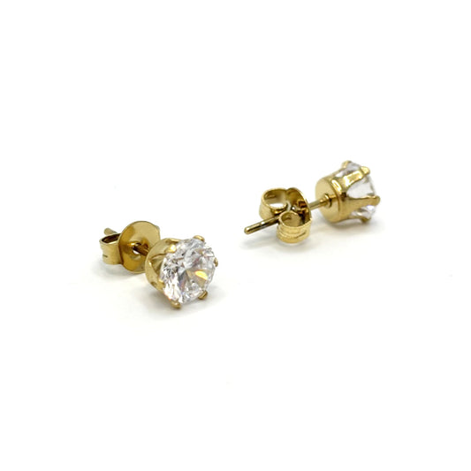 Boucles D'Oreilles Zirconium Acier Inoxydable Doré Par 10 Paires