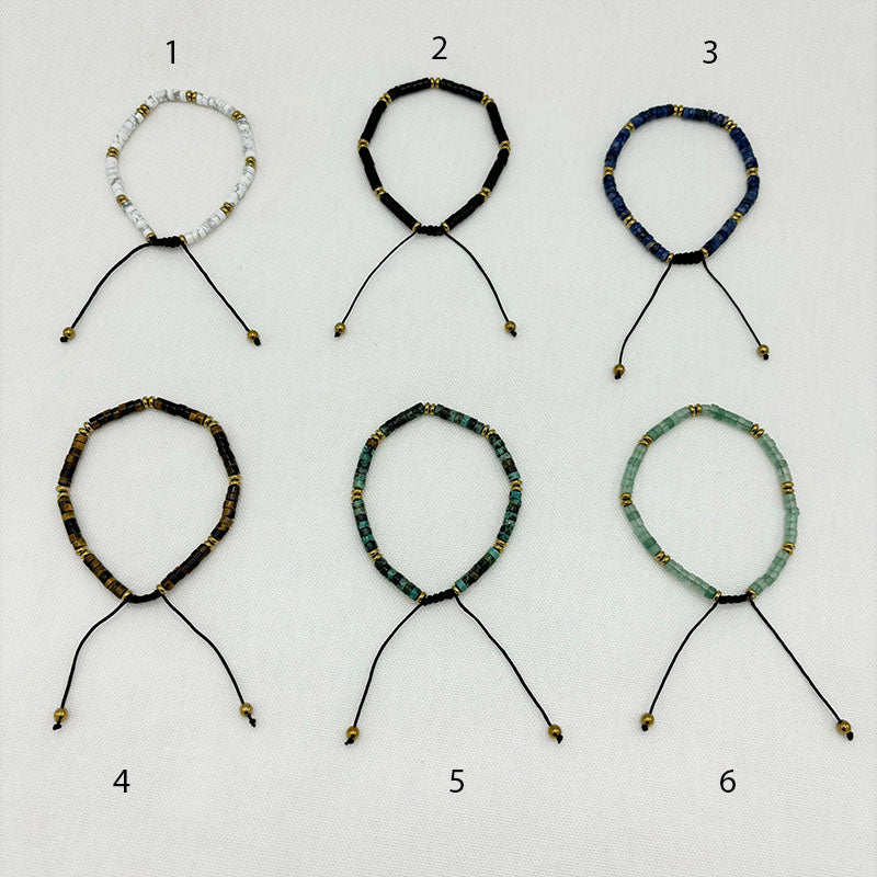 Bracelet Homme En Pierre Naturelle Et En Acier Inoxydable Doré Avec Cordon