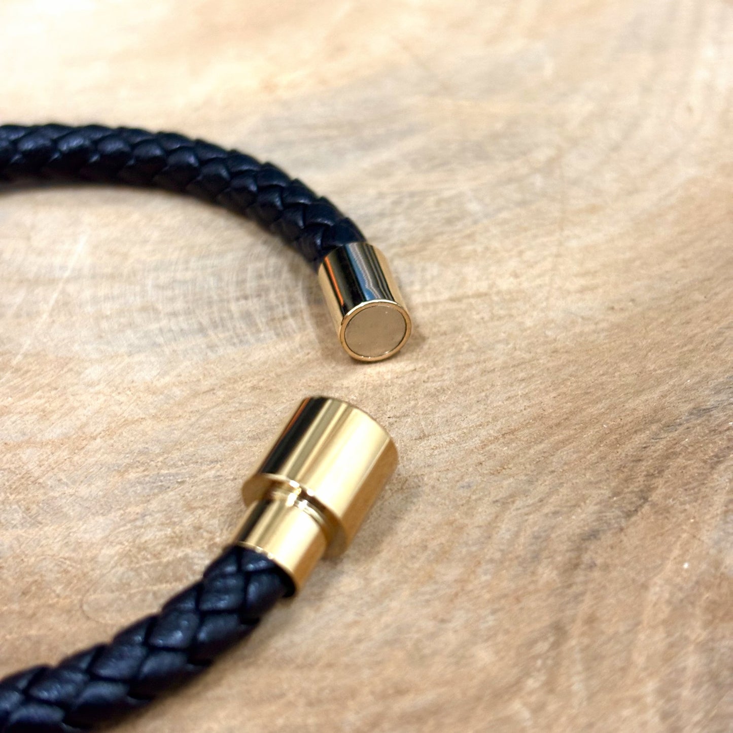 Bracelet Homme Acier Inoxydable Doré Cuir