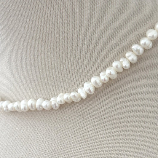 Collier Perle D'Eau Douce Acier Ovale Baroque Inoxydable Argenté