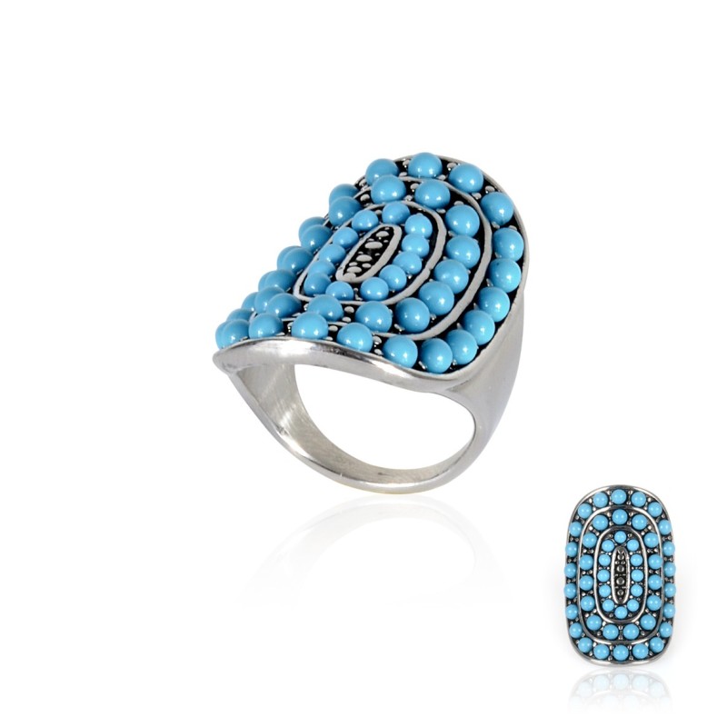 STAINLESS STEEL RING TURQUOISE OVAL