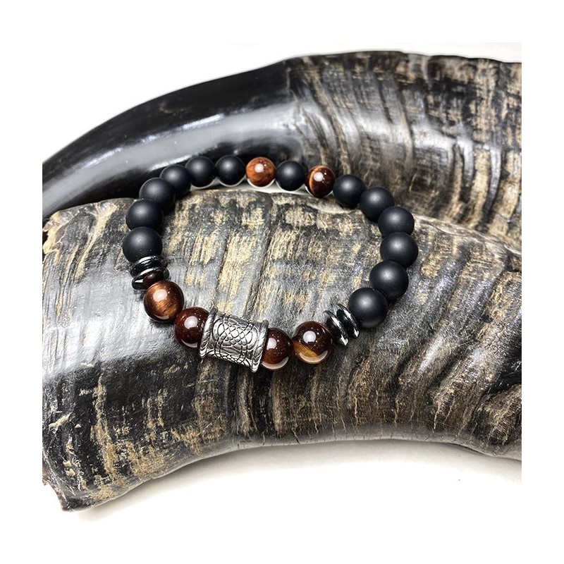 Bracelet homme pierre naturelle et acier