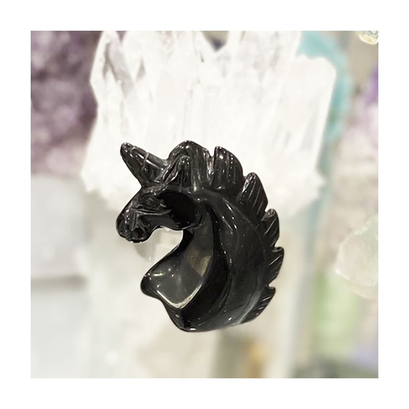 Licorne objet décoratif en onyx noir