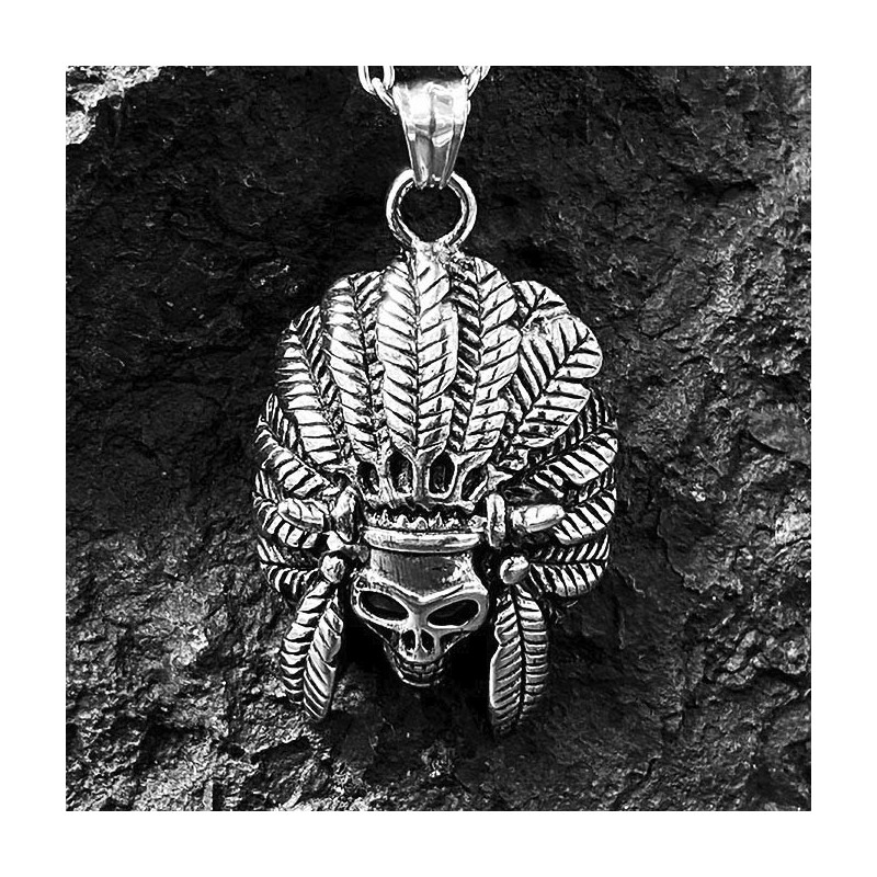 Pendentif acier inoxydable tête de mort indien