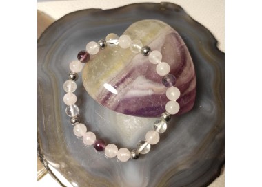 Bracelet pierre taille enfant  quartz rose, crystal de roche, améthyste