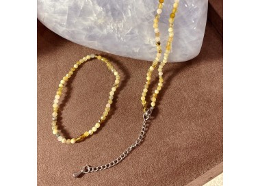 Collier et bracelet opale jaune en facetté