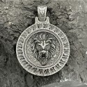 Pendentif acier inoxydable tete lion sur medaille
