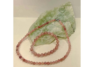Bracelet et collier pierre naturelle quartz fraise
