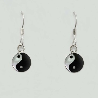 Boucles d'oreilles pendantes yin yang argent