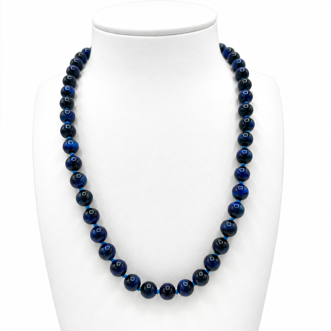 Collier Pierre Naturelle Œil Du Tigre Bleu
