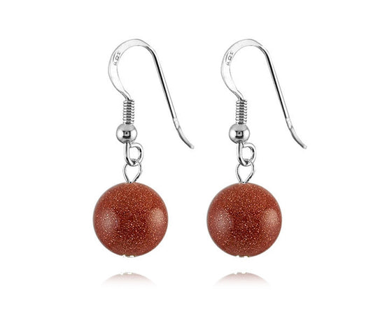 Boucles D'Oreilles Argent 925 Pierre De Sable Doré