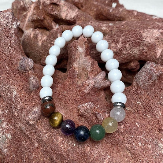Bracelet Pour Homme 7Chakras En Céramique Blanche