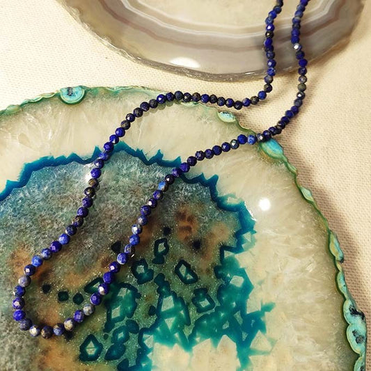 Collier Lapis Facettée Avec Mousqueton En Acier