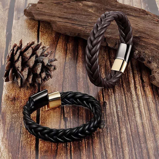 Bracelet Homme Cuir Et Acier